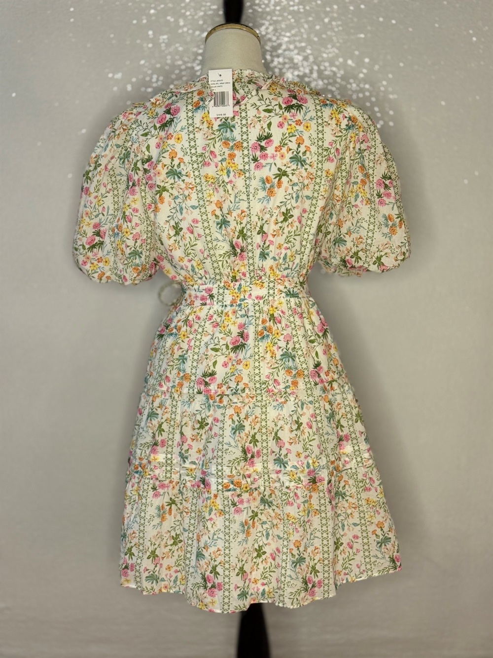 J.Marie Nora Ruffle Wrap Dress Large Floral Puff Sleeve Cotton NWT - Picture 5 of 16